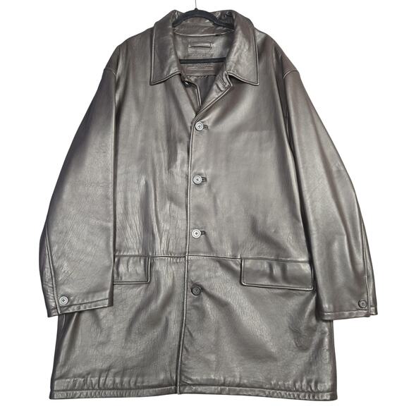 Roundtree & Yorke Coat Mens 3XLT Brown Leather Overcoat Button Lined Winter